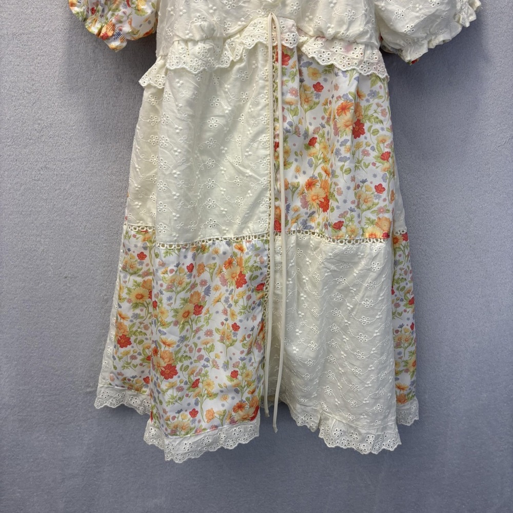 Milkmaid Floral Patchwork Sundress Womens Medium Smocked Puff Sleeve Cottagecore - Picture 7 of 11
